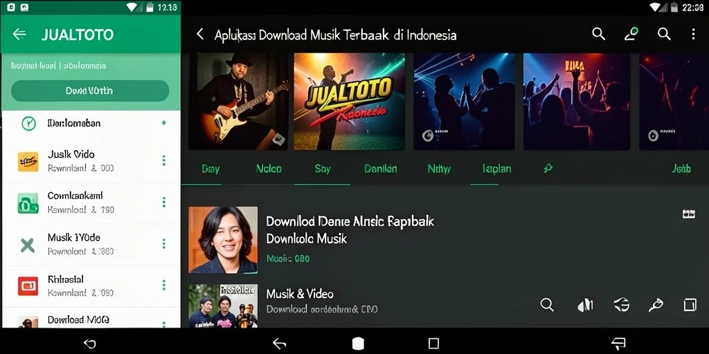 Antarmuka aplikasi JUALTOTO yang menarik dan fungsional untuk Download Musik.