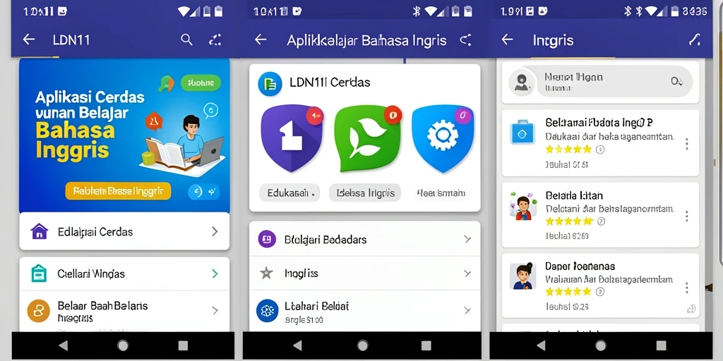 Antarmuka LDN11 yang ramah pengguna untuk belajar bahasa Inggris.