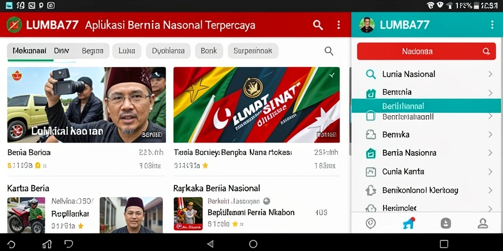 Tampilan antarmuka pengguna aplikasi LUMBA77 untuk berita nasional.