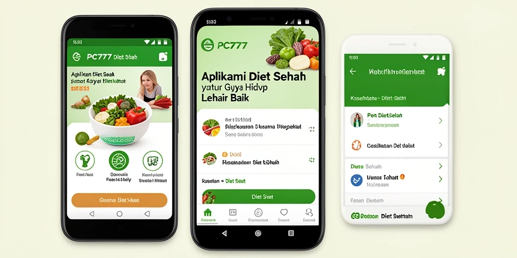 Tampilan antarmuka aplikasi Diet Sehat PC777 yang intuitif dan menarik.